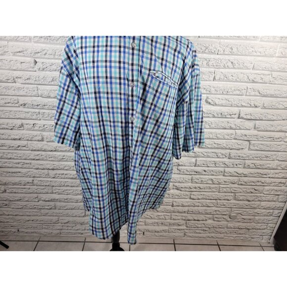 Marc Ecko Mens Shirt 4XLT Short Sleeve Casual Blue Plaid Pocket Cotton PLA96E - Picture 4 of 8
